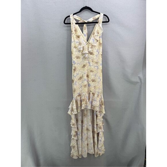 Belle Bagley Mischka Womens Cream Lilac Floral Halter Hi-Low Maxi Dress Size 6 - Picture 10 of 14